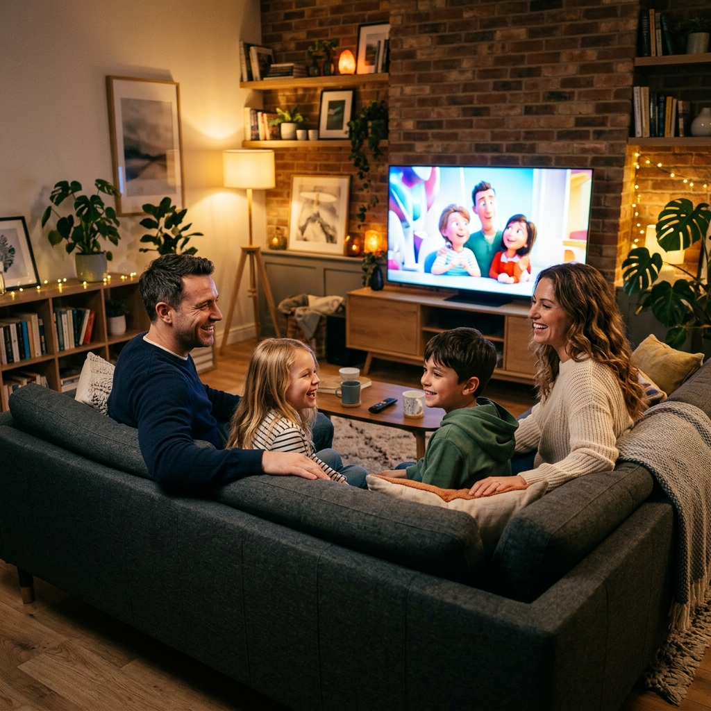 Família Feliz Assistindo TV